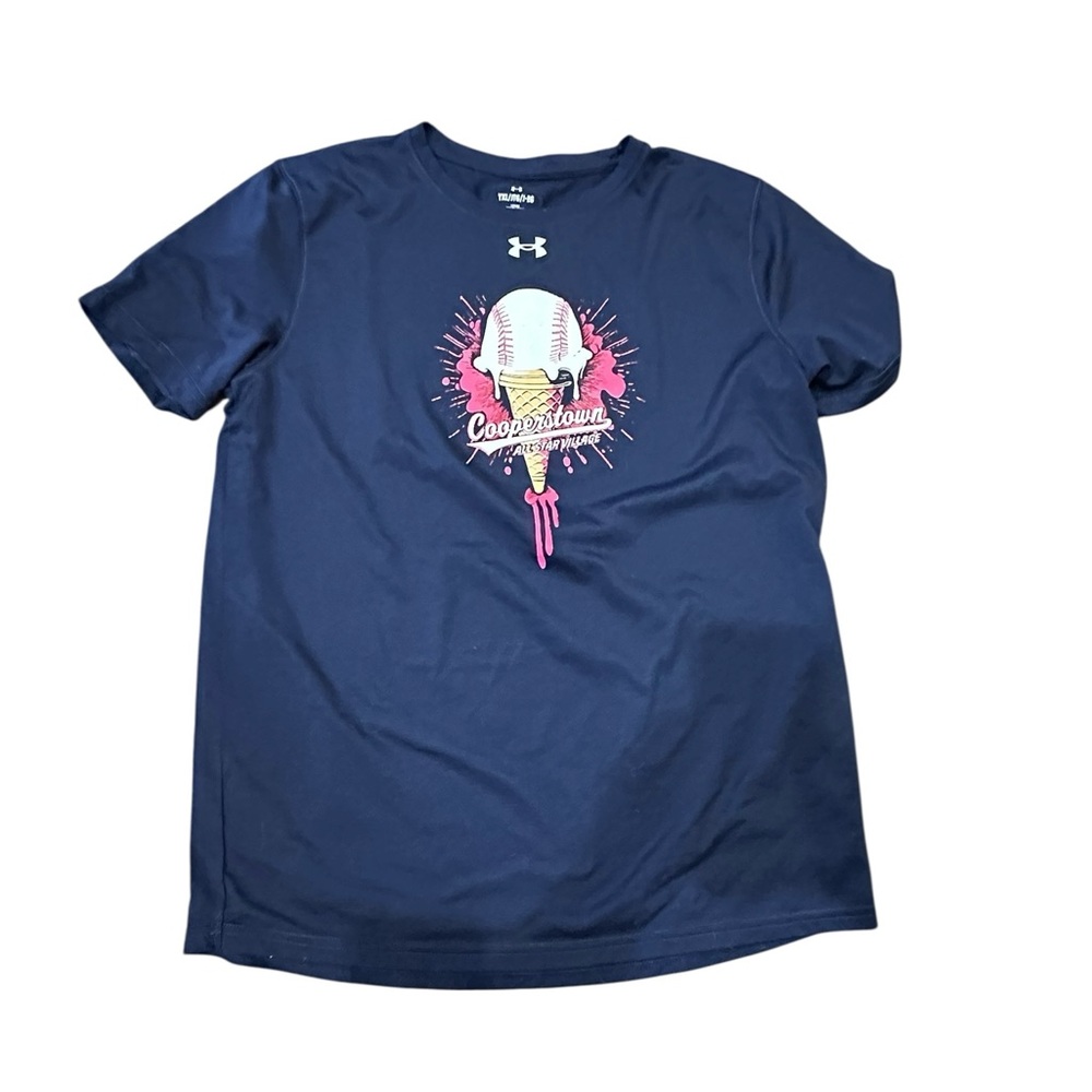 Under Armour Navy Tee with Pink & White Baseball-Ice Cream Graphic